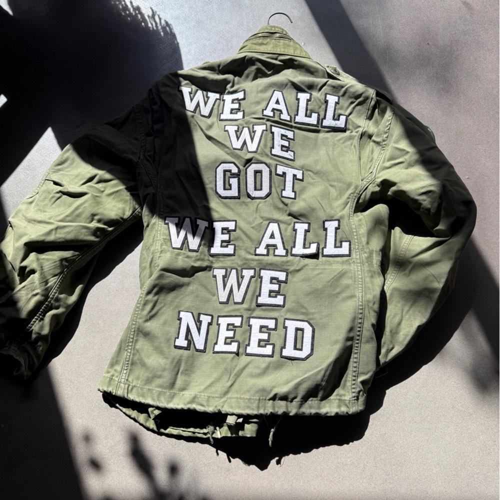 Thrifted Army Jacket with Philadelphia Eagles Patchwork